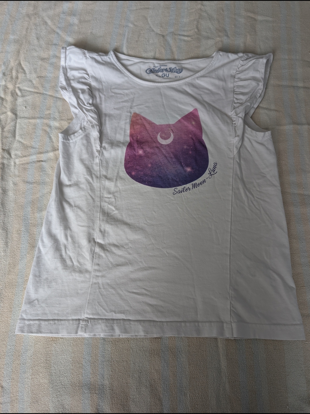 GU x Sailor Moon Collaboration Luna Galaxy Print Ruffle Top - White